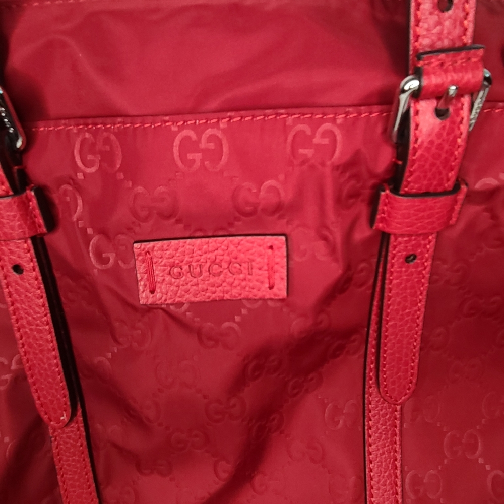 SOLD!!!  Gucci Nylon & Leather Red Tote Crossbody - Picture 3 of 8